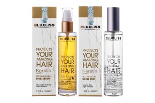 Luxliss кератиновая сыворотка-масло Protein Replenish Hair Serum и спрей-блеск термозащита Heat Protecting Shine Mist набор 2x50 мл
