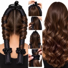 Преміум атласні м'які бігуді Beauty Tools для холодної завивки волосся, обруч-джгут для накрутки волосся, шовкова стрічка чорні