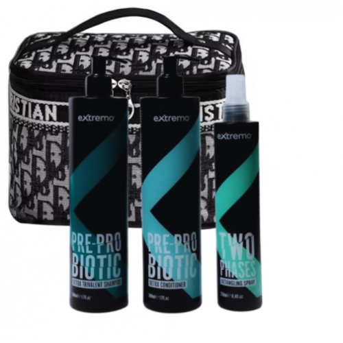 Комплексный набор для жирных волос и против перхоти Extremo Pre-Pro Biotic с косметичкой в подарок Christian Dioro, 2х500/250 мл