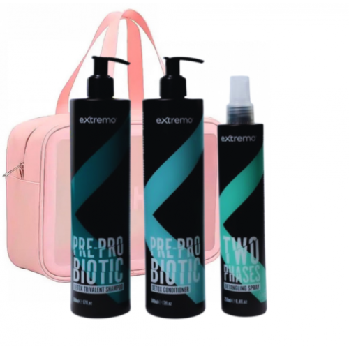 Комплексный набор для жирных волос и против перхоти Extremo Pre-Pro Biotic с косметичкой в подарок MY cosmetics, 2х500/250 мл