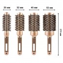 Набір професійних термобрашів для волосся Nano Technology Ceramic Ionic круглих керамічних золотих, 27 см