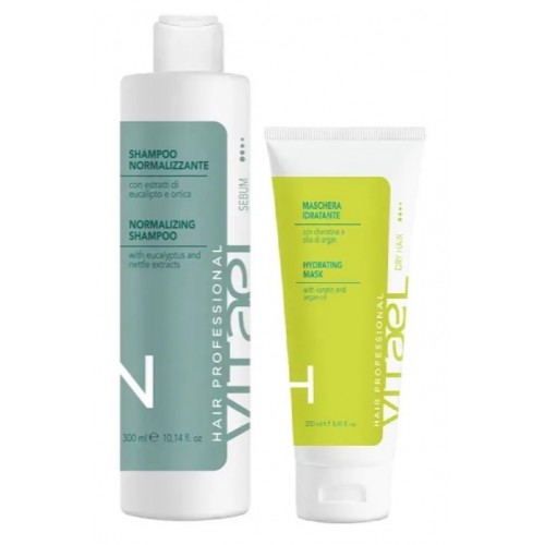 Набор для жирной кожи головы, увлажнение сухих волос VITAEL Dry Hair шампунь NORMALIZING, маска Hydrating, 300/250 мл