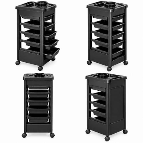 Тележка для инструментов парикмахера и косметолога Hair Master PRO-3, 4 полки с чашей для краски, черный