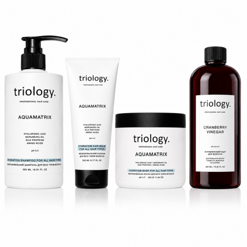Набор Triology AquaMatrix для глубокого увлажнения, блеска и шелковистости волос, 2х500/330/200 мл