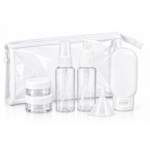Дорожный набор емкостей для косметики Beauty Tools 9 предметов в прозрачной косметичке, белый