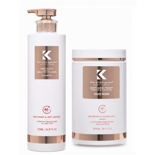 Набір Keratine Queen Duo Collagen шампунь та маска для зволоження та відновлення пошкодженого волосся, 750/800 мл