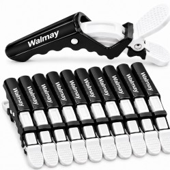 Затискач-крокодил Walmay Professional для волосся пластиковий (упаковка 10 шт), білий з чорним