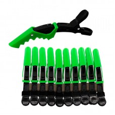 Затискач-крокодил для волосся пластиковий (упаковка 10 шт.) Чорний із зеленим.