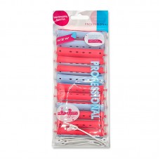 Бігуди-капелюшки для завивки волосся Professional 19x91 мм з гумкою червоно-блакитні набір 12 шт