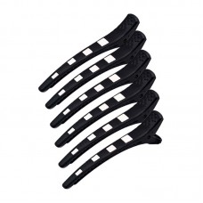 Зажим для волосся журавель перукарський пластиковий із силіконовою вставкою 110 мм чорний 6 шт/уп