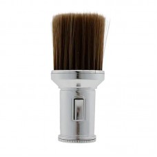 Щетка-сора волос с шеи после стрижки с кнопкой для талька круглая длинная щетина серая, 14 см