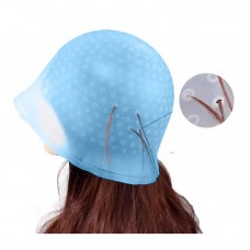 Профессиональная многоразовая шапочка для окрашивания и мелирования волос с крючком для колориста голубая.