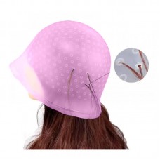 Профессиональная силиконовая шапочка для окрашивания и мелирования волос с крючком для колориста розовая.