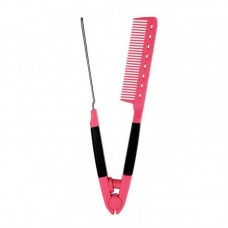 Парикмахерская расческа для кератинового выпрямления пластиковый, термостойкий, с металлическим зажимом розовый.