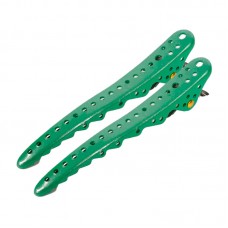 Перукарські кліпси для волосся акула металеві 10,3 см зелені.